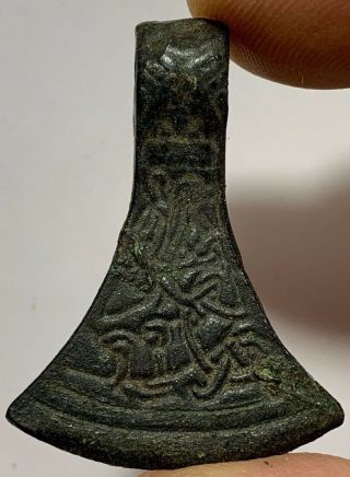ANCIENT VIKING BRONZE AX OR RAZOR PENDANT / incription CIRCA 793–1066 AD 41mm 2