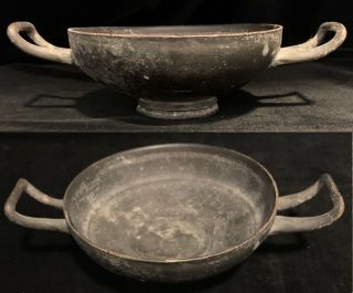 Ancient Greek Apulian Blackware Kylix Circa 4th Century Bc Cup Drinking Vessel