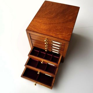 Small Coin Cabinet With 8 Drawers,  Interior Lined In Velvet For Ancient Coins