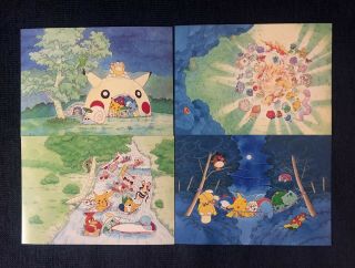 1999 Pokemon Japanese 5 Postcards Pikachu & Friends By Keiko Fukuyama Art Rare