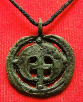 Ancient Bronze Rare Moon Pendant With A Cross