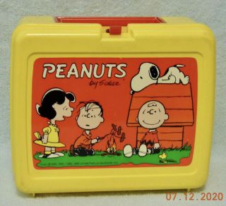 Rare Vintage 1965 Peanuts Lunch Box By Thermos Charlie Brown Snoopy W/ Thermos