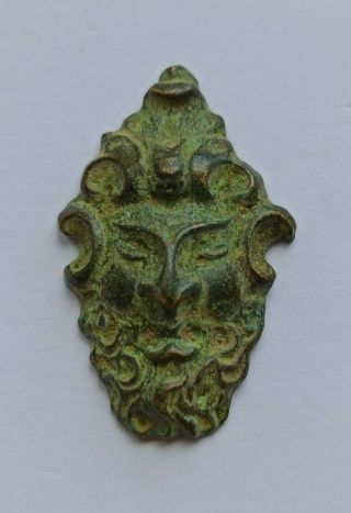 Scarce Ancient Viking Nordic Bronze Mount Face Of God Odin 900 - 1100 Ad