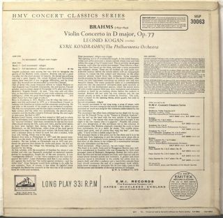 EMI SXLP 30063 Kogan,  Brahms violin concerto Kondrashin,  Philharmonia = SAX 2307 3