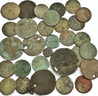 Authentic Medieval Copper Coin Artifacts - European Metal Detector Finds Old - B