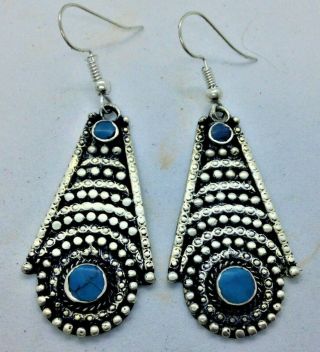 Ancient Near Eastern Silver Blue Stone Earrings - Very Rare 18th Century