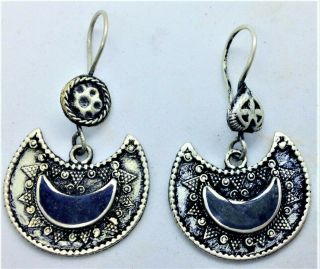 Ancient Near Eastern Silver Lapis Lazuli Earrings - Very Rare 17th Century