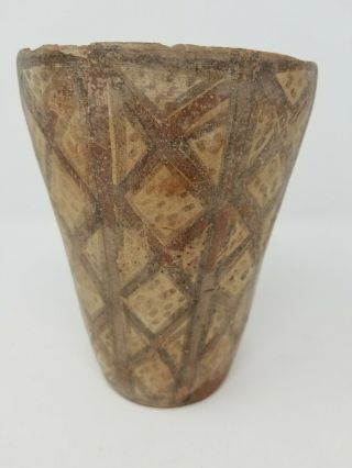 Ancient Pre - Columbian Nazca Polychrome Pottery Chocolate Cup Tall Vessel