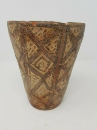 ANCIENT PRE - COLUMBIAN NAZCA POLYCHROME POTTERY CHOCOLATE CUP TALL VESSEL 2
