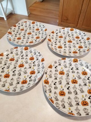 Peanuts Snoopy Fall Halloween Woodstock Plate Set 4 Plastic Melamine Pumpkin
