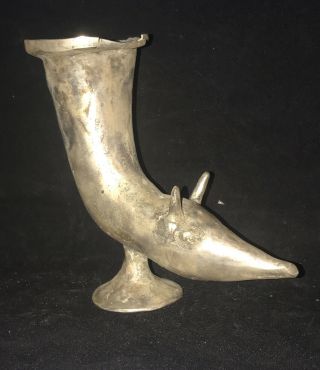 Ancient Persian Silver Rhyton With Horned Ram Head Large Size - Circa 400bce