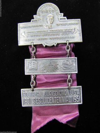 1951 A&asr Ancient & Accepted Scottish Rite Freemason Medallion With Ribbon
