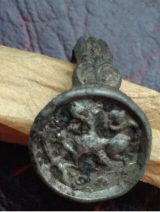 Ancient Roman Lion Bronze Ring 6.  2 Gr Vintage Antique Artifact
