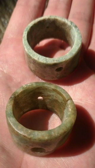 Ancient Pre - Columbian Translucent Jade Mayan Ear Spools (1 Broken/glued)