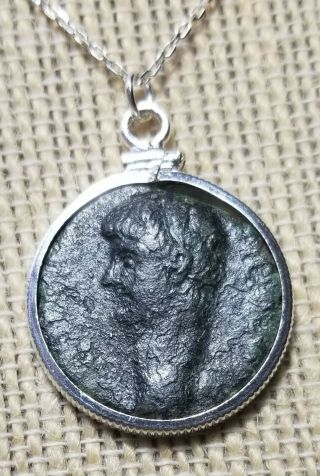 Authentic Ancient Roman Empire Coin Emperor Nero Solid Silver Pendant Necklace