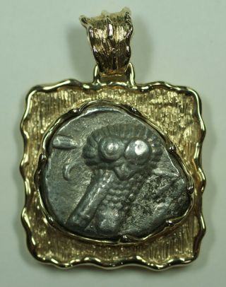 449 - 413 Bc Ancient Greek Silver Tetradrachm 14k Gold Bezel Coin Pendant Jewelry