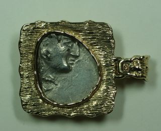 449 - 413 BC Ancient Greek Silver Tetradrachm 14K Gold Bezel Coin Pendant Jewelry 2