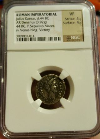 Ancient Roman Ar Denarius 44 Bc Julius Caesar Lifetime Portrait Ngc Certified
