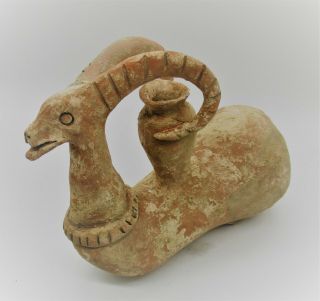 Scarce Ancient Amlash Terracotta Rhyton Vessel In The Form Of A Ram Ca 800bce