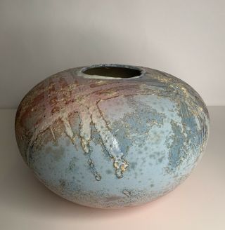 Tony Evans Ancient Sands California Studio Art Pottery Raku Bulbous Vase