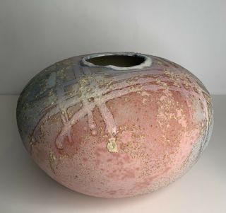 TONY EVANS Ancient Sands California Studio Art Pottery Raku Bulbous Vase 2