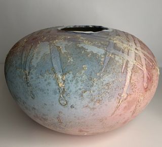 TONY EVANS Ancient Sands California Studio Art Pottery Raku Bulbous Vase 3