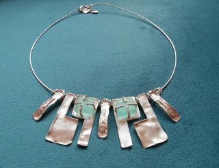 Luli Hamersztein Modernist Ancient Roman Glass Sterling Silver Necklace
