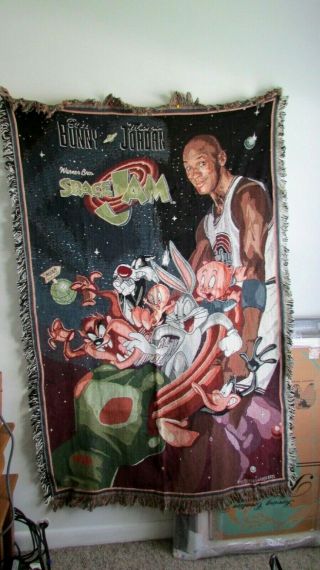 Michael Jordan & Team Space Jam " 1996 " Tapestry/afghan 46x87 New/stored W/tags