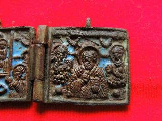 Ancient bronze religious medallion icon 18th century 3