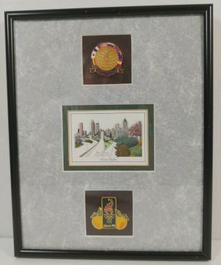 1996 Atlanta Summer Olympic Games Pins Set Atl Skyline 3d Art Matted Framed 8x10