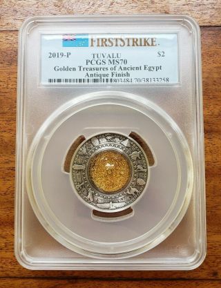 2019 - P $2 Tuvalu Golden Treasures Of Ancient Egypt Pcgs Ms70 First Strike