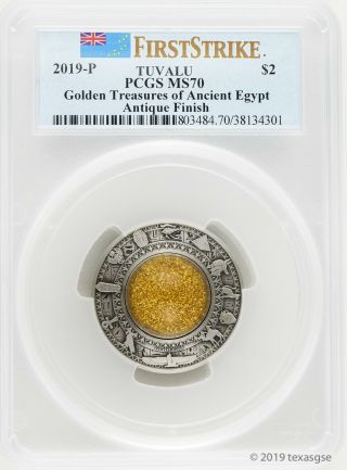 2019 - P $2 Tuvalu Golden Treasures Of Ancient Egypt Pcgs Ms70 First Strike