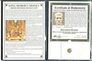 Ancient Roman Herod Prutah Of The Holy Land Coin With Certificate And Album