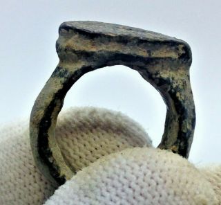 Large Ancient Medieval Decorated Bronze Finger Ring - Very Rare 14th Century
