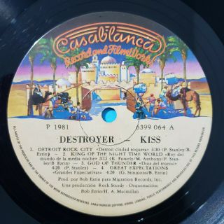 Kiss ‎– Destroyer LP Colombian Press 1981 Casablanca Records 3