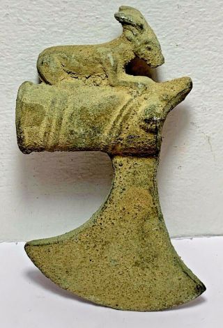Scarce Ancient Luristan Bronze Axe Head With Ram Terminal Circa 1000 Bce 152mm