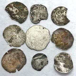 9 Authentic Medieval Silver Coin Artifacts - European Metal Detector Finds Old