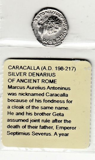 Ad:198 - 217 Caracalla Silver Denarius Of Ancient Rome Coin.