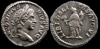 Collectible Roman Coin,  Caracalla,  Ad.  196 - 217 Ar Denarius,  Top Portrait,