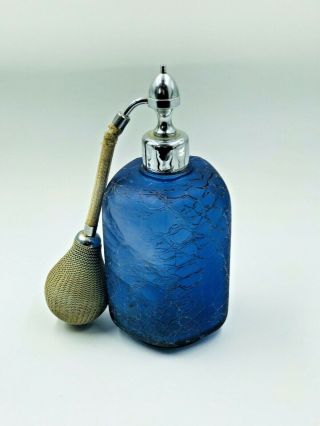 VAPORISATEUR MARCEL FRANCK EN VERRE CRAQUELÉ BLEU À POIRE/ Ancient perfume spray 3