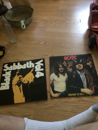 2 Vintage Records Black.  Sabbath Vol 4 Bs 2602 And Ac/dc Highway To Hell 1979