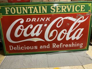 Large Vintage 1933 Coca Cola Fountain Service Porcelain Advertising Sign