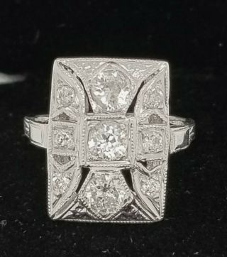 Platinum Vintage Art Deco Natural Old Mine Cut Diamond Ring 1.  45ct Si1 - H