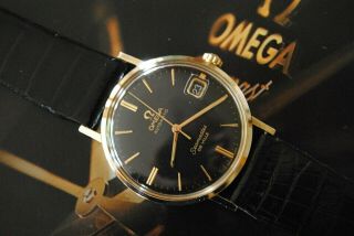 Vintage Omega Seamaster Deville Rare Black Beauty Dial 14k / Steel Mens Watch