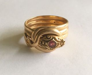 Antique Victorian 14k Snake Ring With Garnet