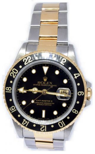 Rolex Gmt - Master Ii 18k Yellow Gold & Steel Mens Vintage Watch S 16713
