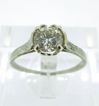 1.  02 Ct Diamond Old European Cut 18k White Gold Vintage Engagement Ring Size 8