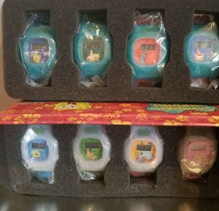 Rare Mip Complete Set Of 8 Kelloggs Spongebob Squarepants Watches Collectors Tin