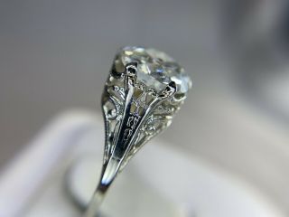 Vintage Art Deco 14k White Gold Old Mine Cut Diamond Filigree Engagement Ring 3