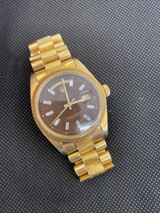 Vintage Men’s Automatic Rolex Oyster Perpetual Day - Date 18k Gold Watch 36mm